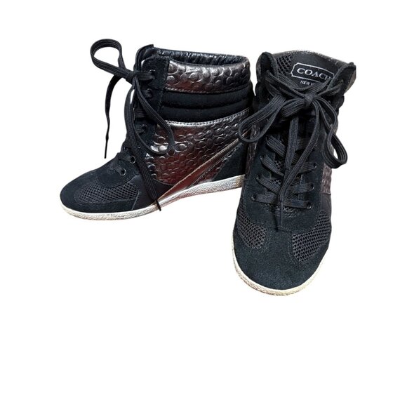 Coach Naples Black Metallic Signature Wedge Sneakers Size 6M Women’s High Top - Picture 9 of 16